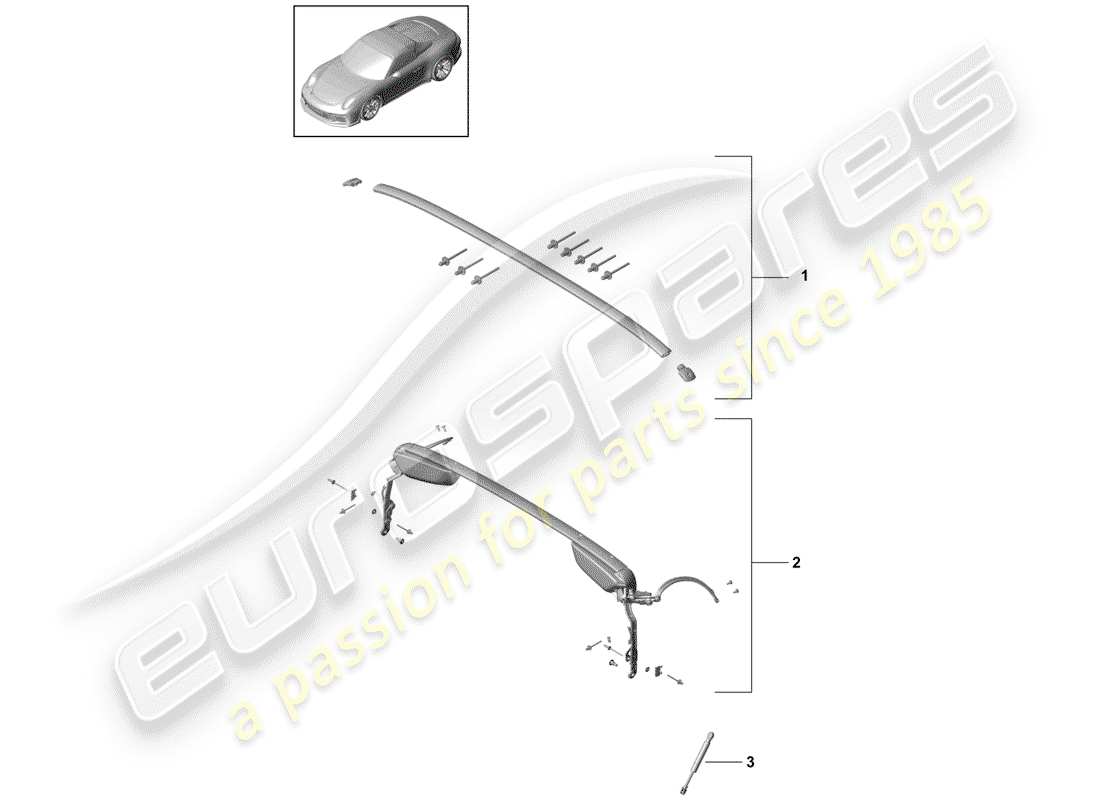 porsche 991r/gt3/rs (2015) top frame part diagram