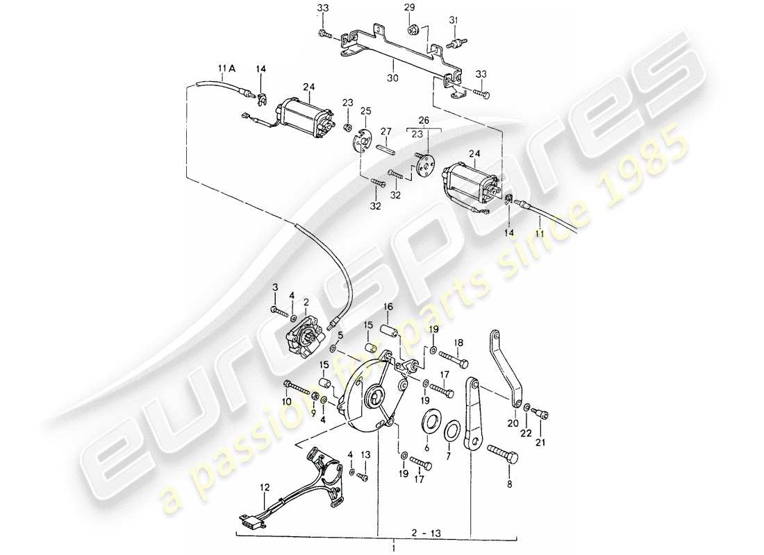 porsche 964 (1993) convertible top - driving mechanism part diagram