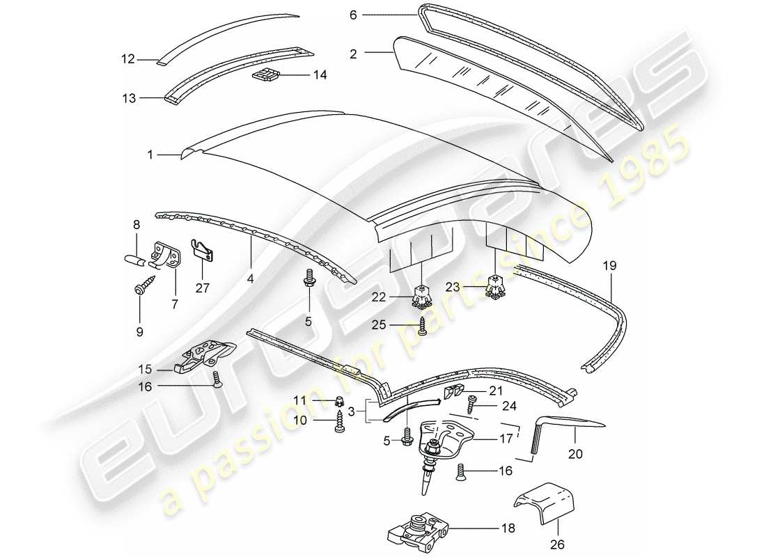 porsche 997 (2008) hardtop part diagram