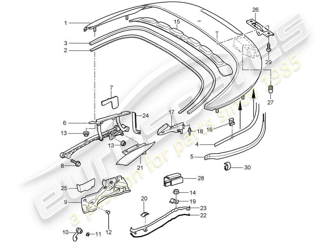 porsche 997 gen. 2 (2011) top stowage box part diagram