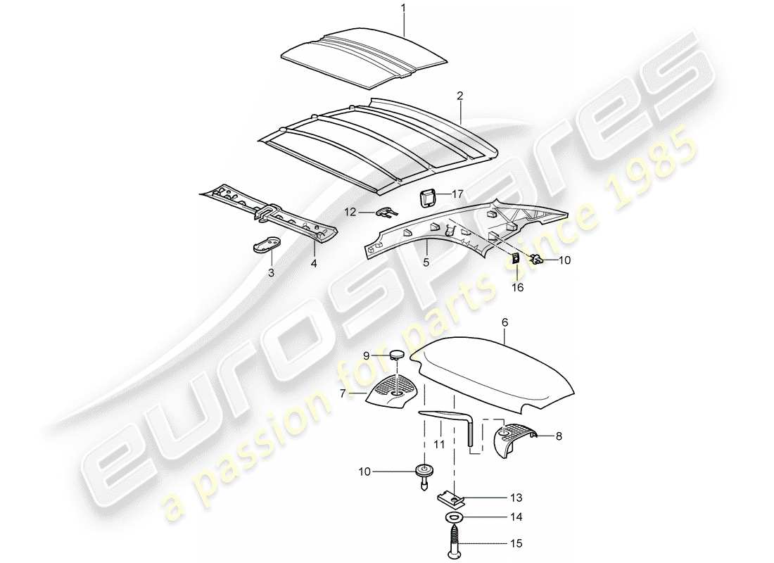 porsche 997 (2008) hardtop part diagram