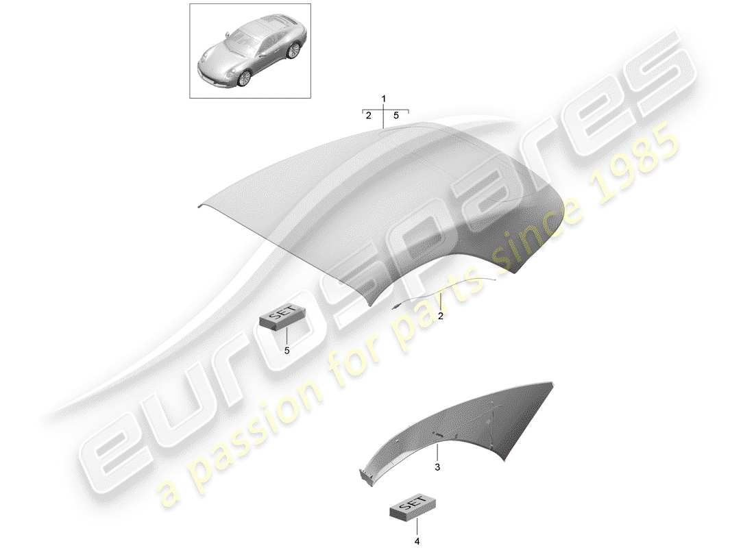 porsche 991 gen. 2 (2020) convertible top covering part diagram