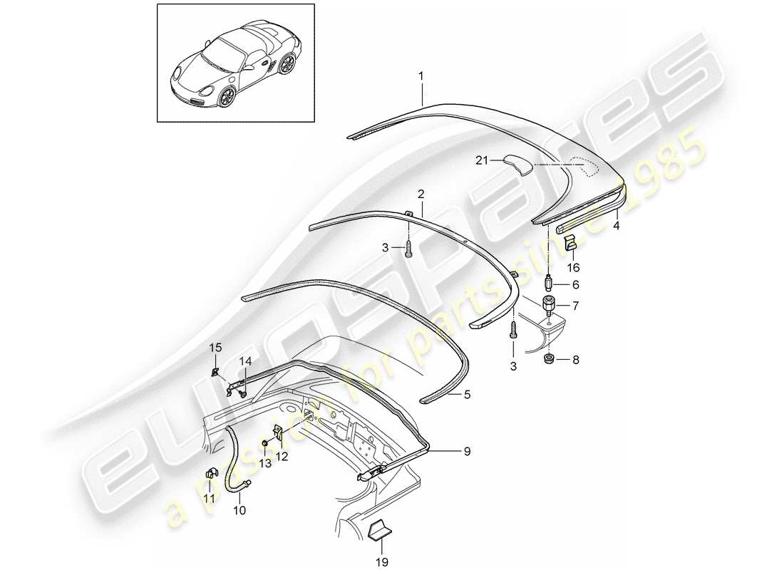 porsche boxster 987 (2007) top stowage box part diagram