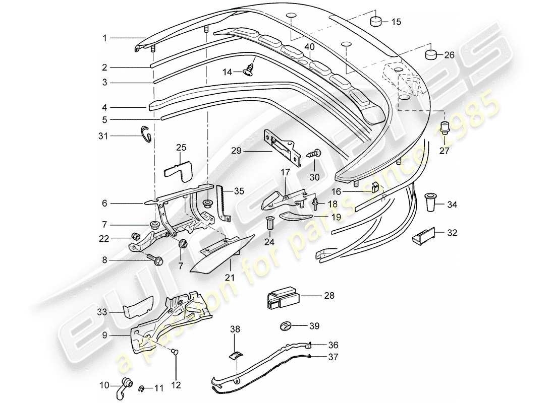 porsche 997 t/gt2 (2007) top stowage box part diagram