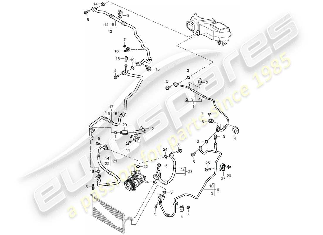 porsche cayenne (2004) refrigerant circuit part diagram