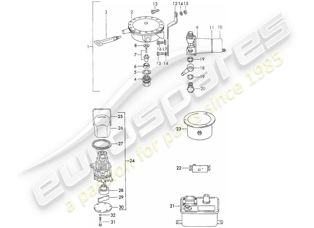 porsche 911 (1971) repair material - for - heater - - webasto - - metering - fuel pump - ignition spark sender - series resistance part diagram