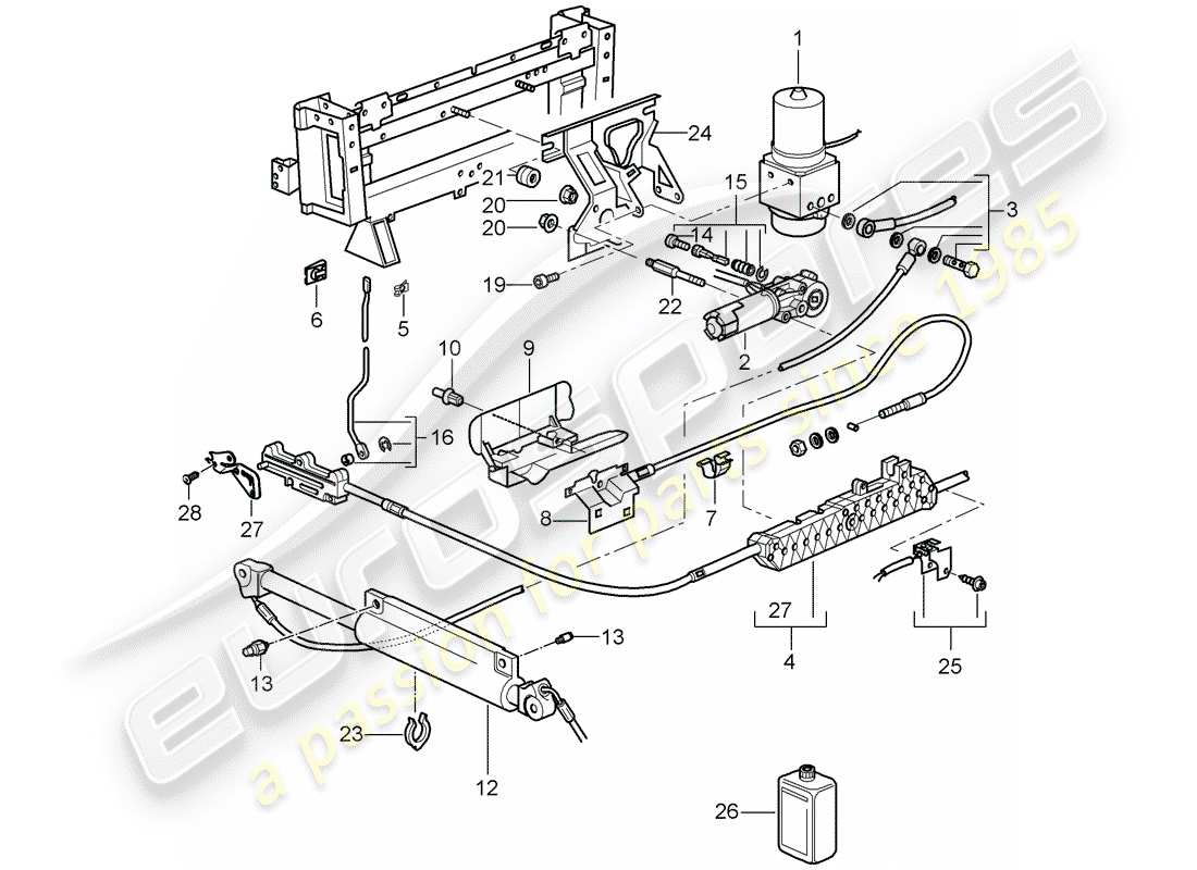 porsche 997 (2008) convertible top part diagram