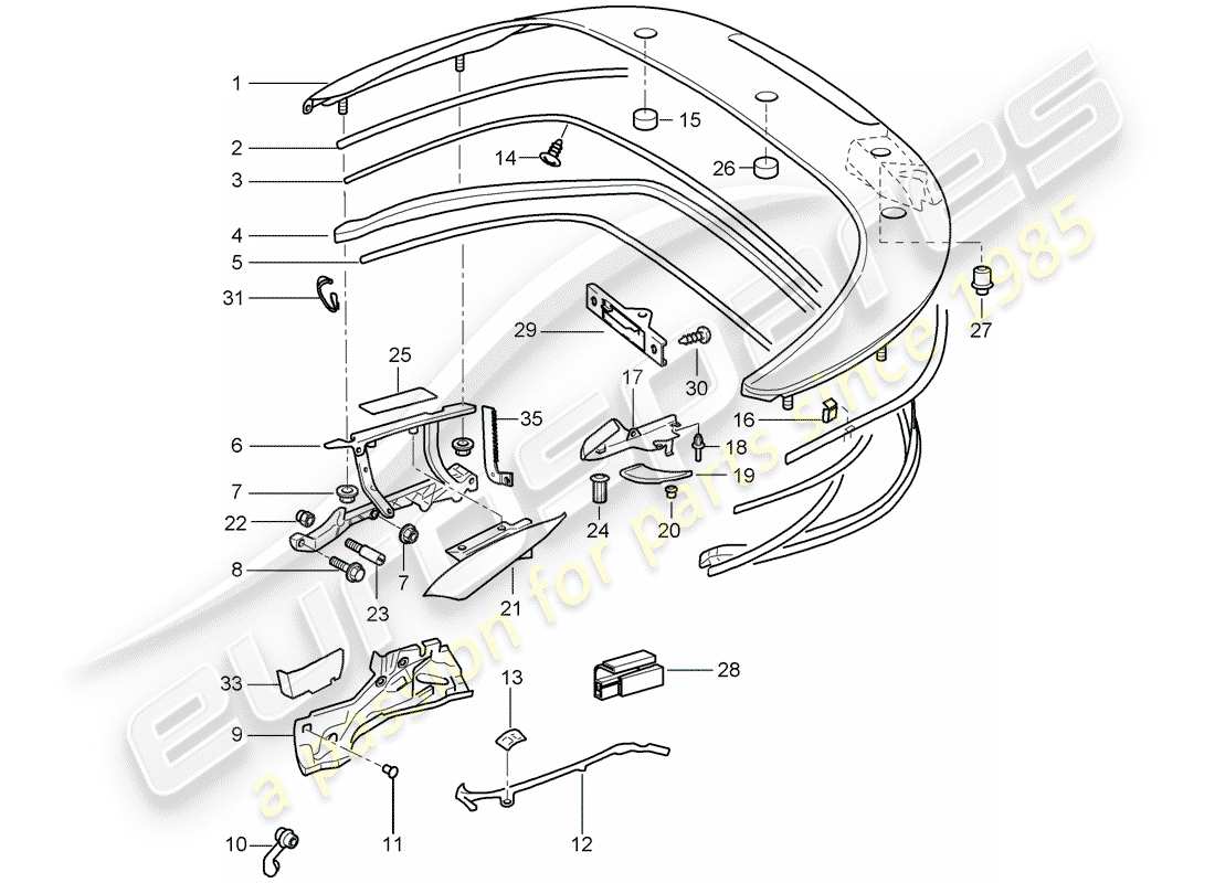 porsche 997 (2007) top stowage box part diagram