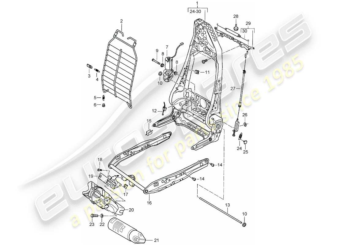 porsche boxster 986 (2003) frame - backrest - frame for seat - sports seat part diagram