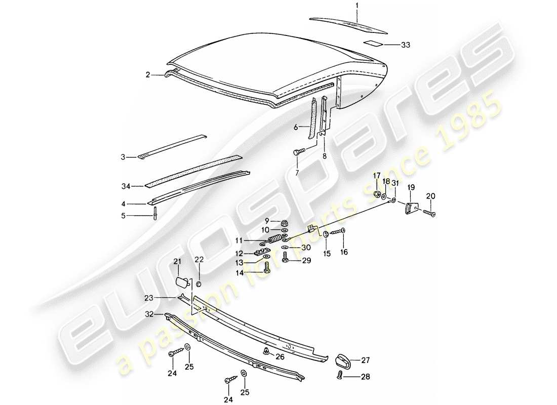 porsche 993 (1996) rear window glass - seal strip - single parts part diagram