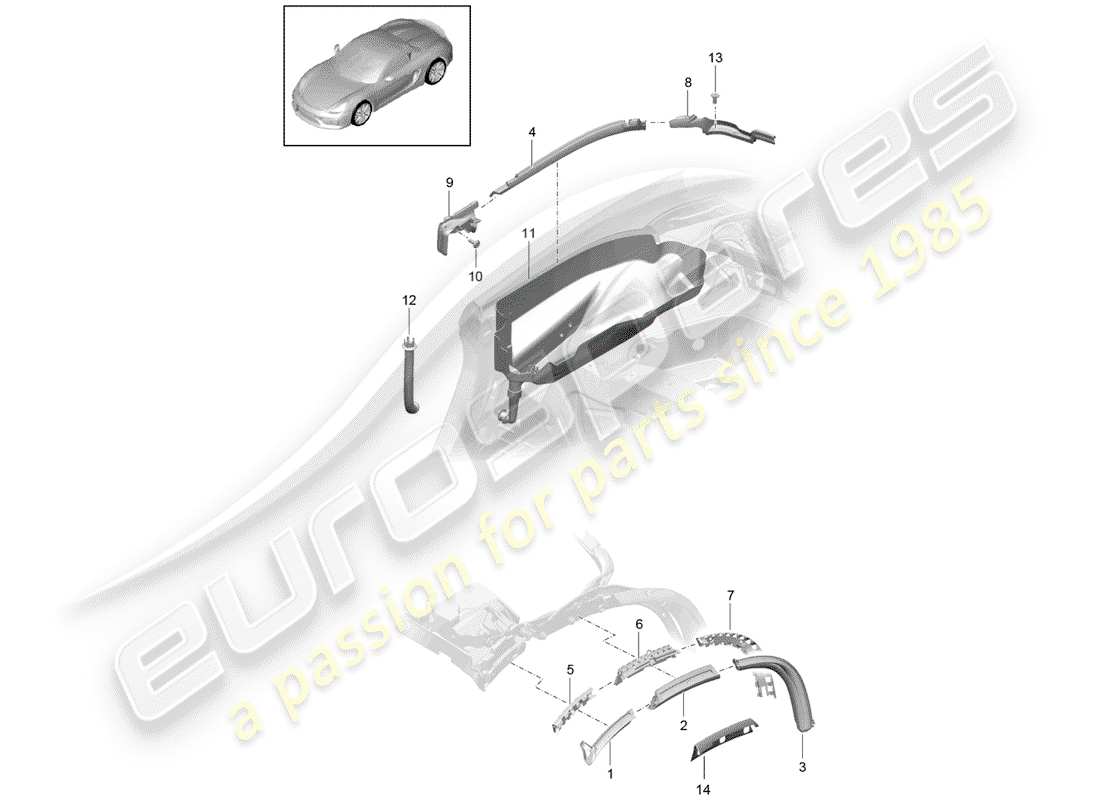 porsche boxster spyder (2016) convertible top part diagram