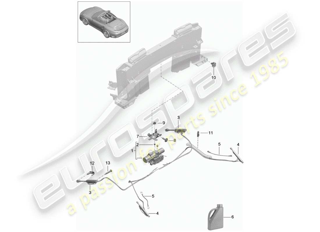 porsche 991 turbo (2019) convertible roof part diagram