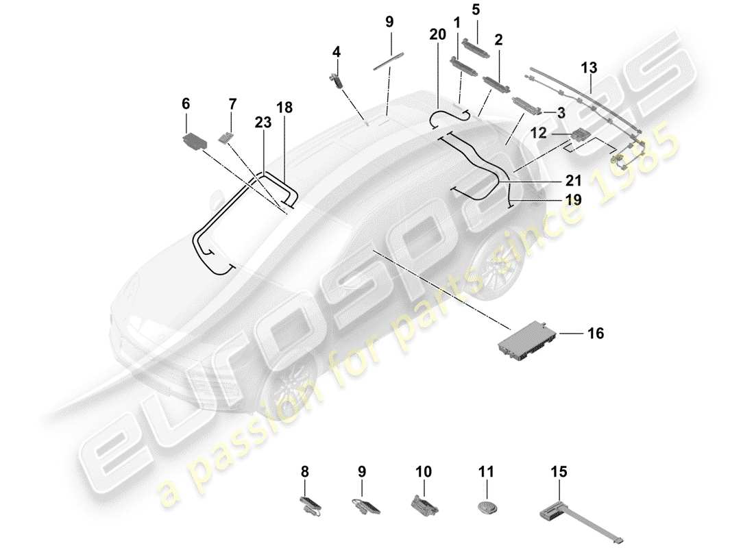 porsche cayenne e3 (2019) antenna booster part diagram