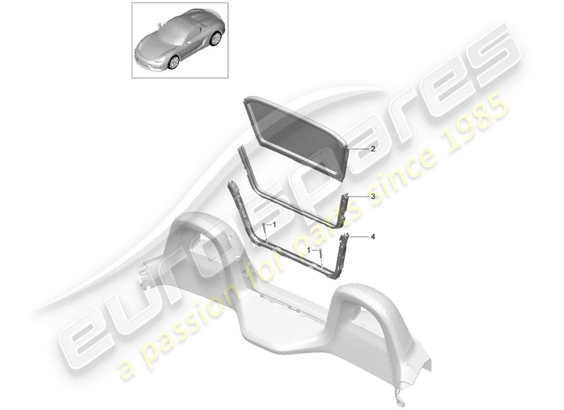 porsche boxster spyder (2016) windscreen part diagram