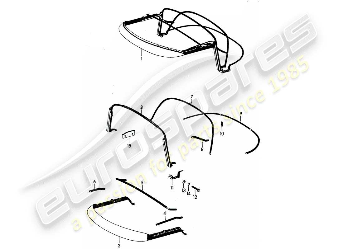 porsche 356b/356c (1965) top frame part diagram