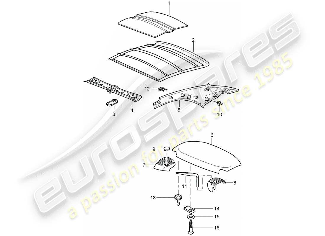 porsche 996 (2002) hardtop - sound absorber part diagram