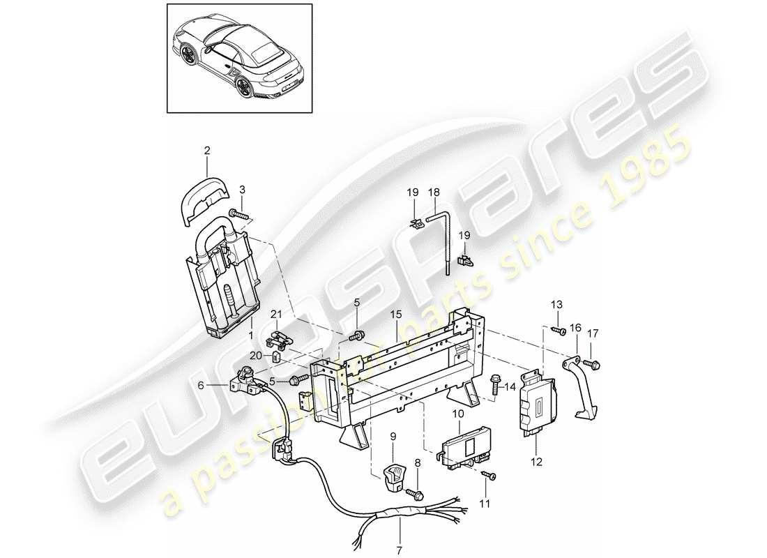 porsche 997 t/gt2 (2009) roll bar part diagram