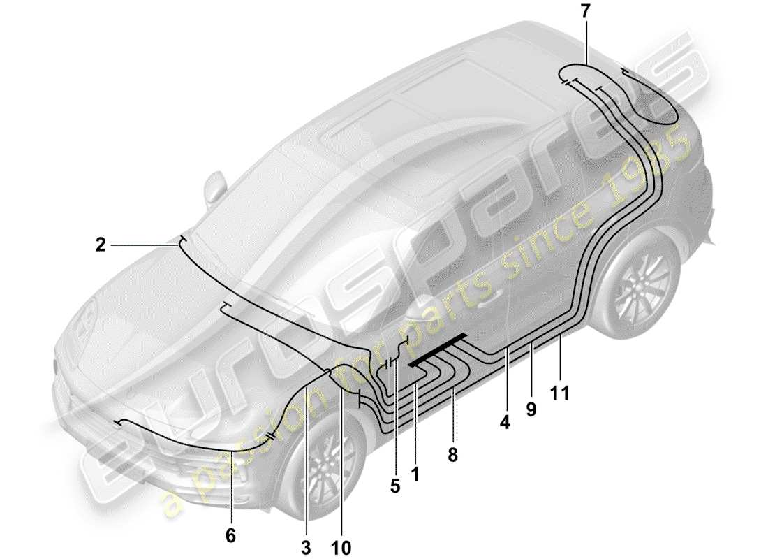 porsche cayenne e3 (2019) antenna connecting cable part diagram