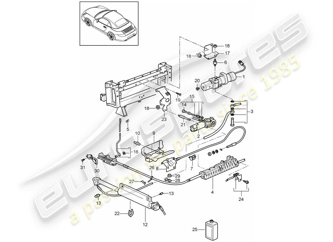 porsche 997 gen. 2 (2009) convertible top part diagram