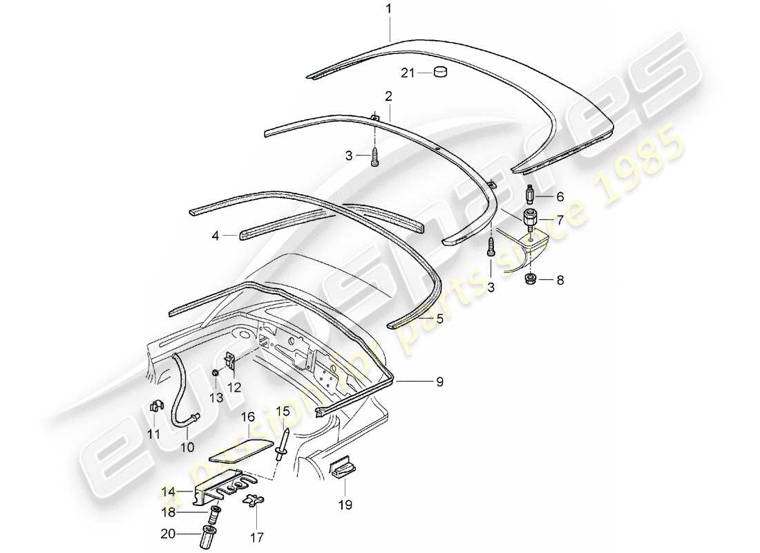 porsche boxster 986 (2003) top stowage box - cover - gaskets part diagram