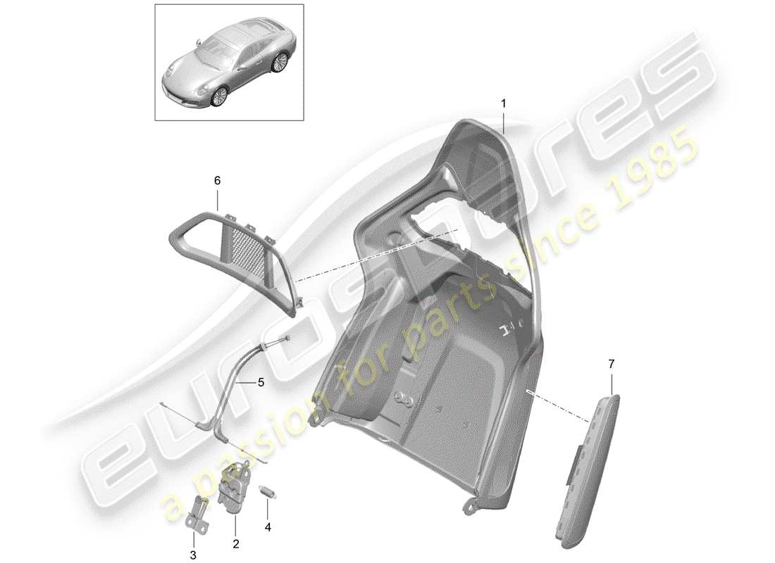 porsche 991 gen. 2 (2018) backrest shell part diagram