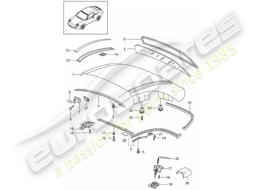 porsche 997 gen. 2 (2012) hardtop part diagram