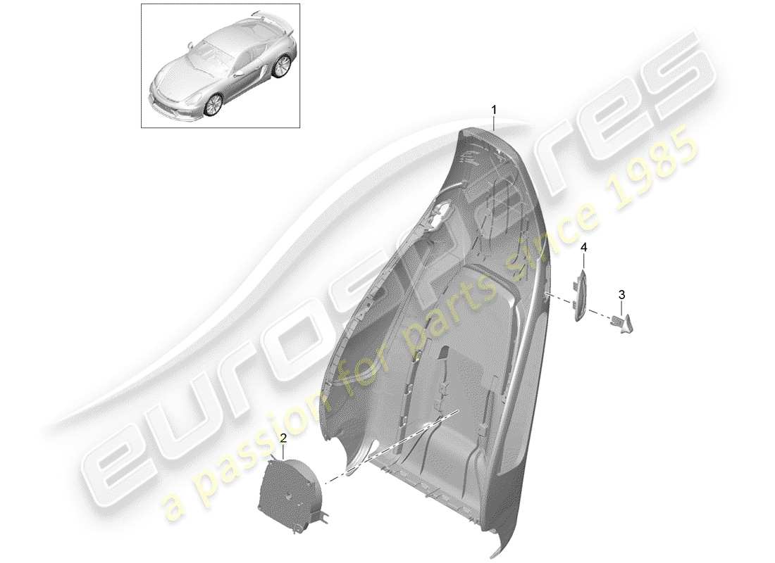 porsche cayman gt4 (2016) backrest shell part diagram