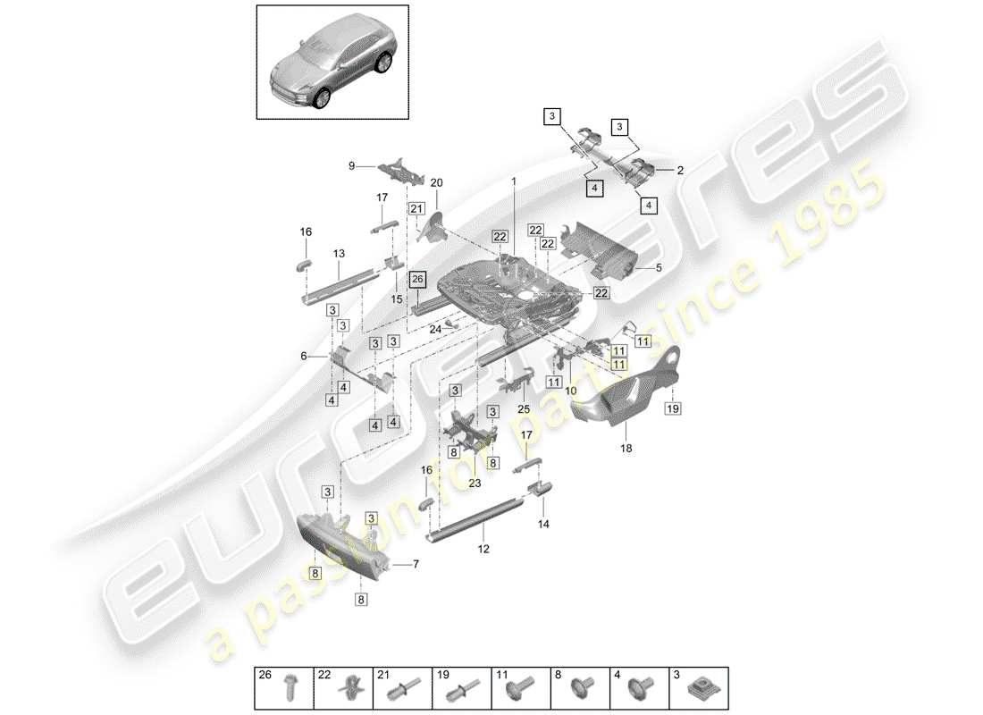 porsche macan (2019) frame for seat part diagram