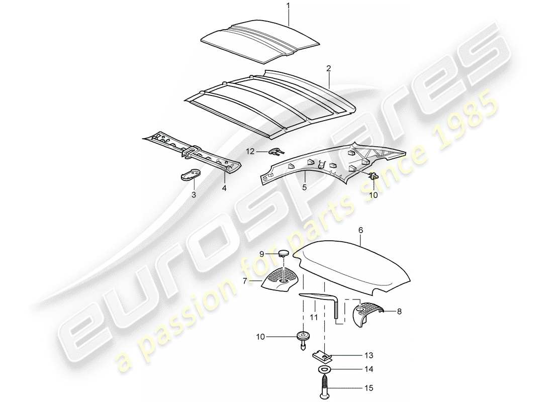 porsche 997 t/gt2 (2007) hardtop part diagram