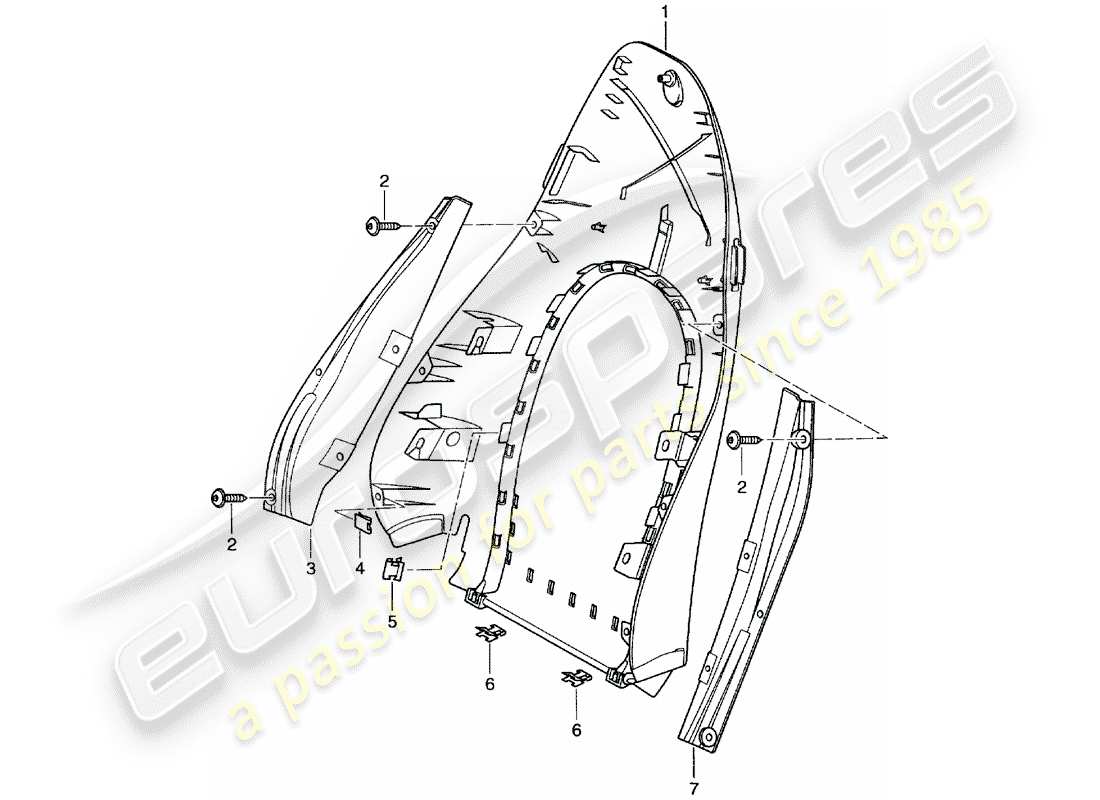 porsche 996 (2004) backrest shell - standard seat - comfort seat part diagram