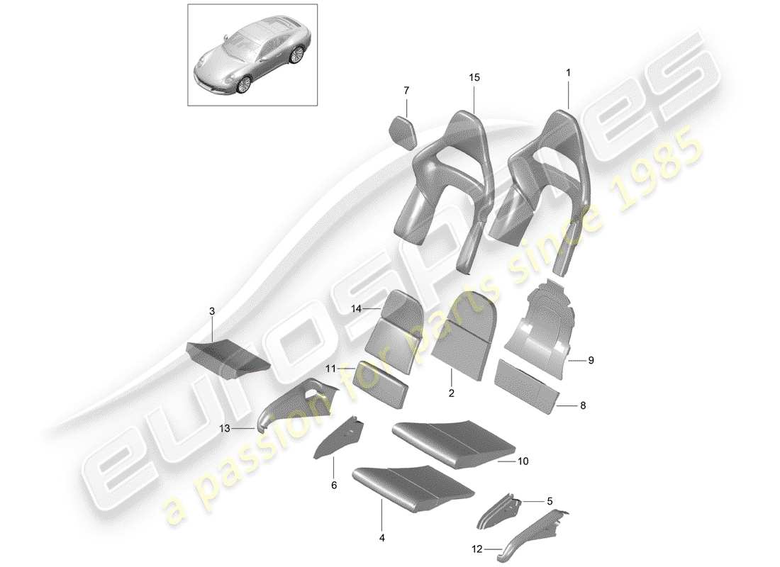 porsche 991 gen. 2 (2018) foam part part diagram