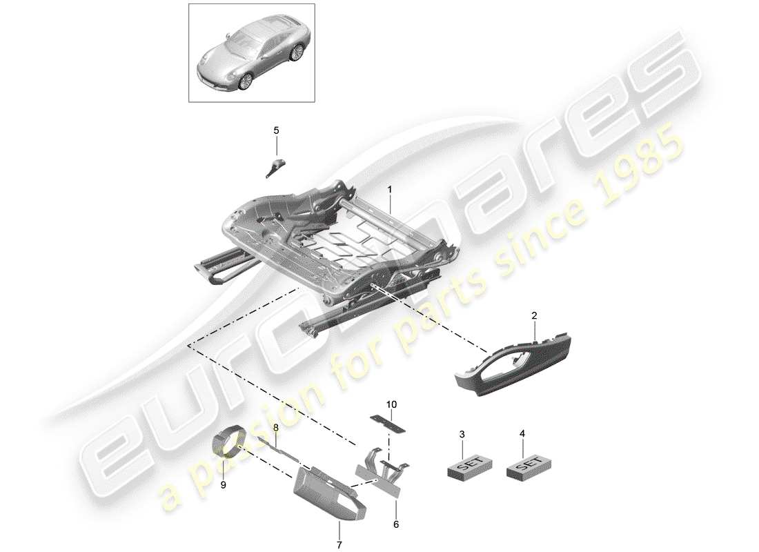 porsche 991 gen. 2 (2018) seat frame part diagram