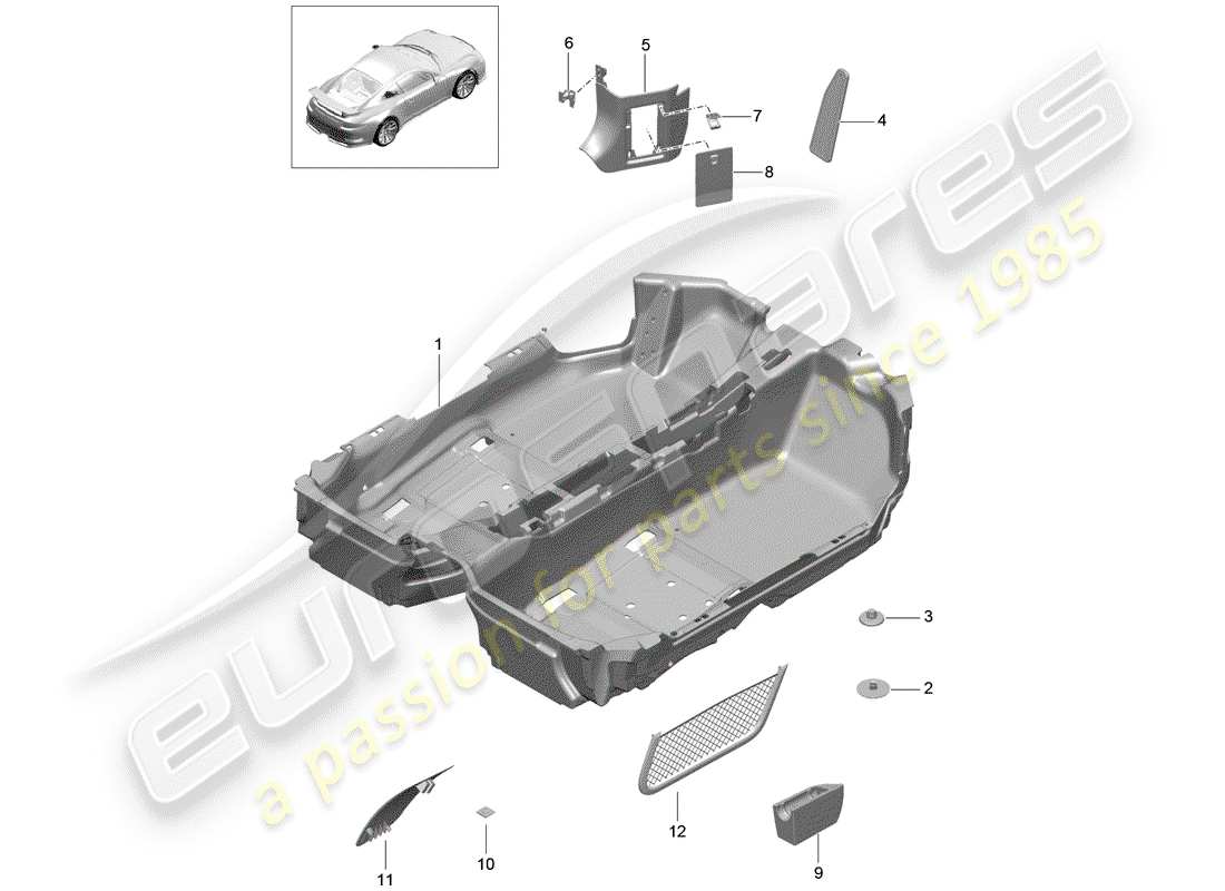 porsche 991r/gt3/rs (2015) floor cover part diagram