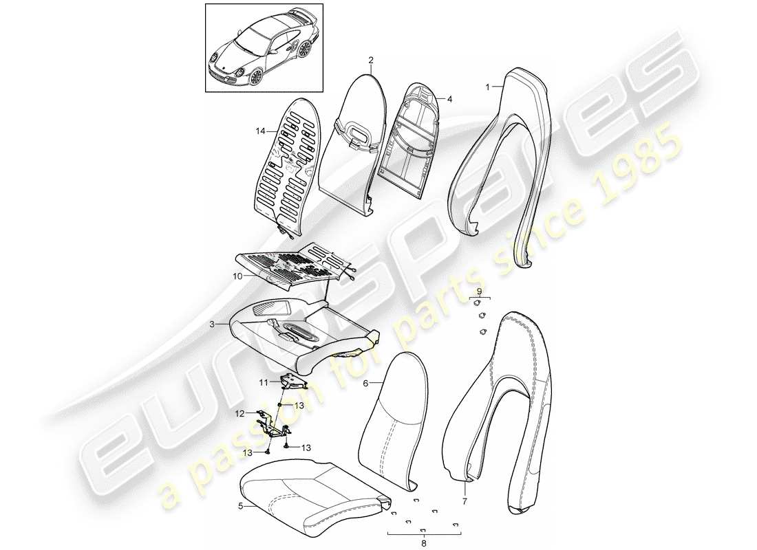 porsche 911 t/gt2rs (2012) foam part part diagram