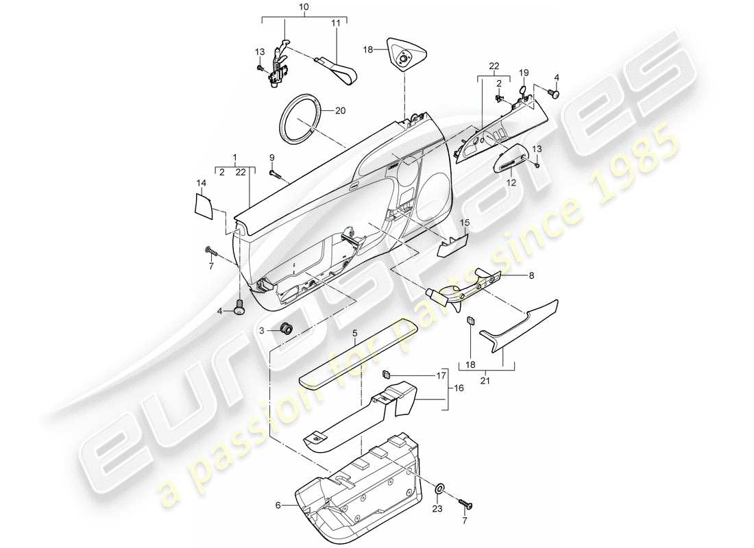 porsche 911 t/gt2rs (2012) door panel part diagram