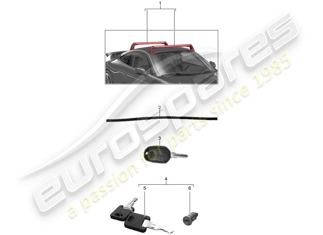 porsche tequipment 98x/99x (2014) roof luggage rack part diagram