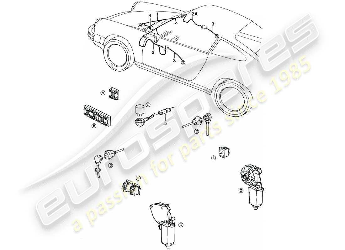 porsche 911 (1980) wiring harnesses - power window part diagram