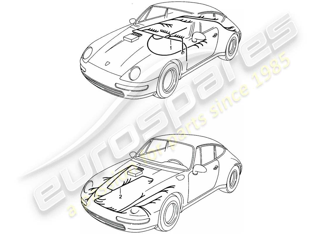 porsche 993 (1996) wiring harnesses - passenger compartment - front luggage compartment part diagram