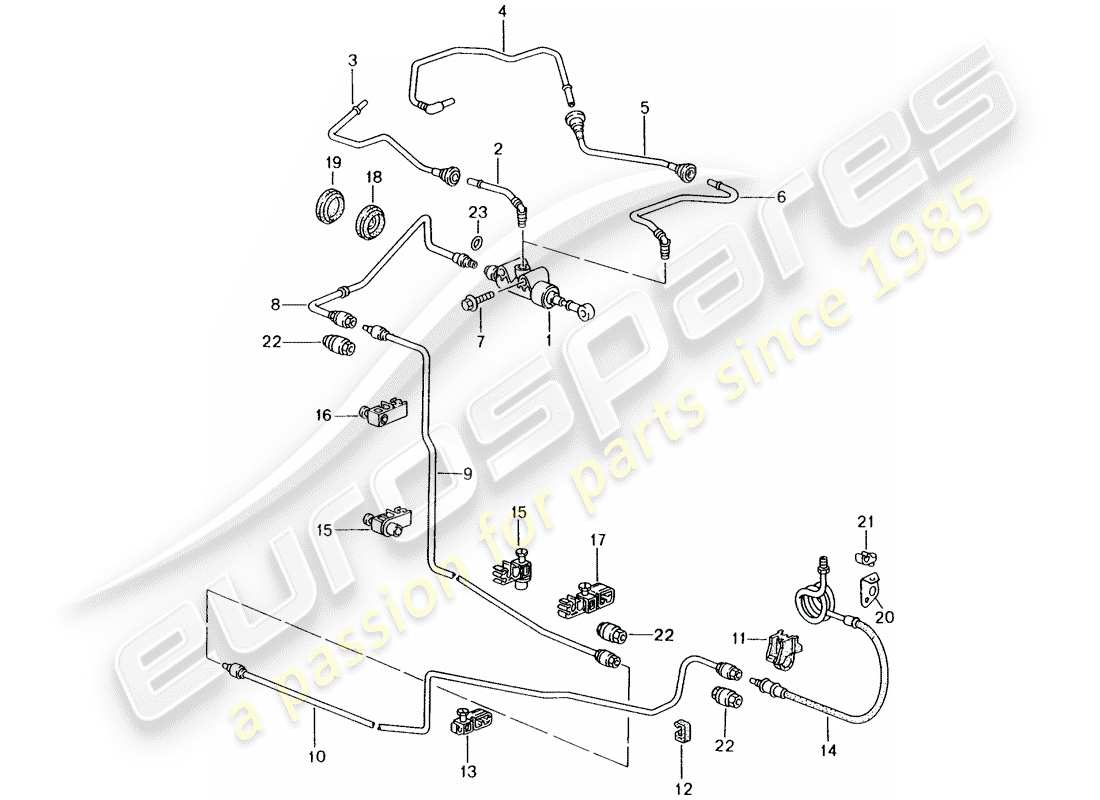 porsche boxster 986 (2004) hydraulic clutch - operation - clutch master cylinder - tube-/hose line part diagram