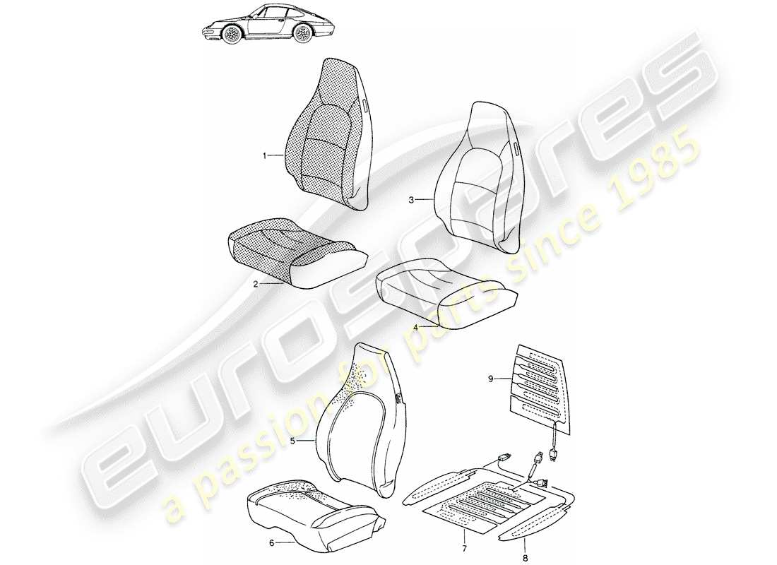 porsche seat 944/968/911/928 (1990) cover - front seat - d - mj 1994>> - mj 1998 part diagram