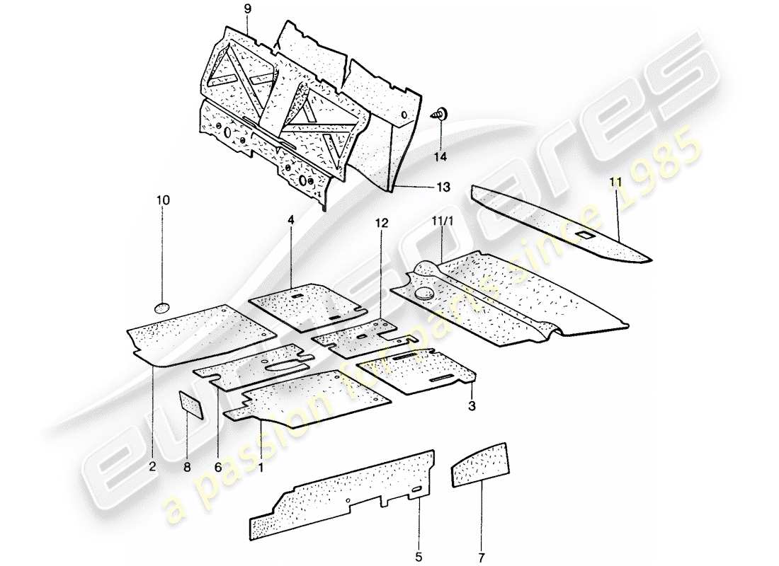 porsche 914 (1972) sound absorber part diagram