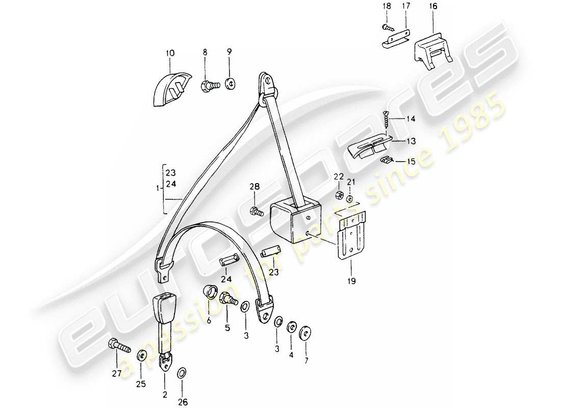 porsche 964 (1991) seat belt part diagram