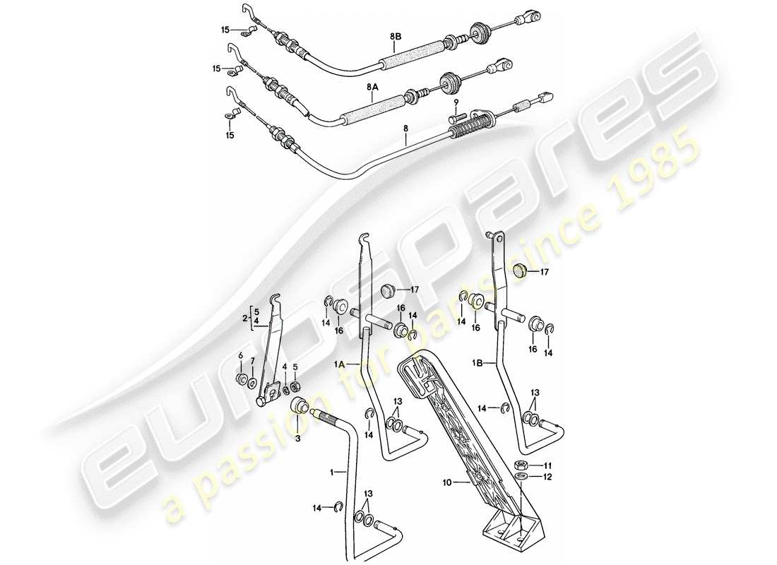 porsche 924 (1977) accelerator pedal - accelerator cable part diagram