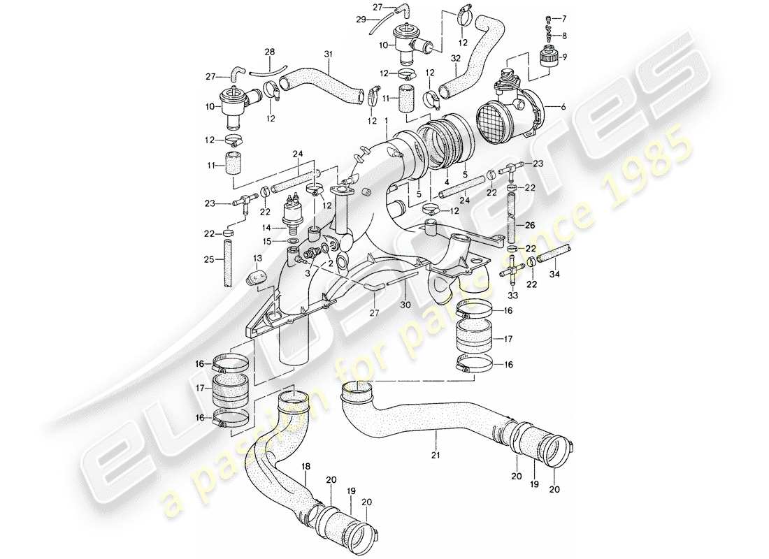 porsche 993 (1996) turbocharging part diagram