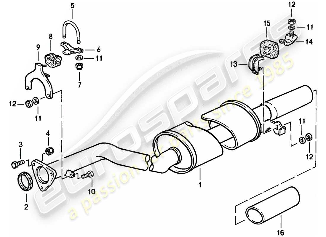 porsche 944 (1983) exhaust system - exhaust silencer, rear part diagram