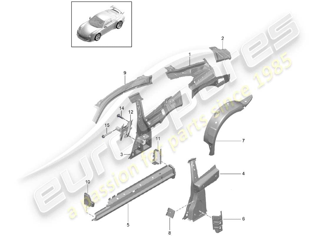 porsche 991r/gt3/rs (2015) side panel part diagram