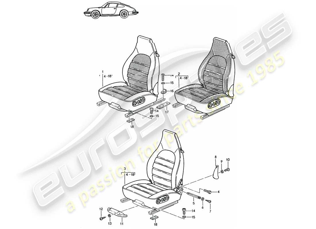 porsche seat 944/968/911/928 (1990) front seat - complete - all-electric - elect. vertical adjustment - - d - mj 1987>> - mj 1989 part diagram