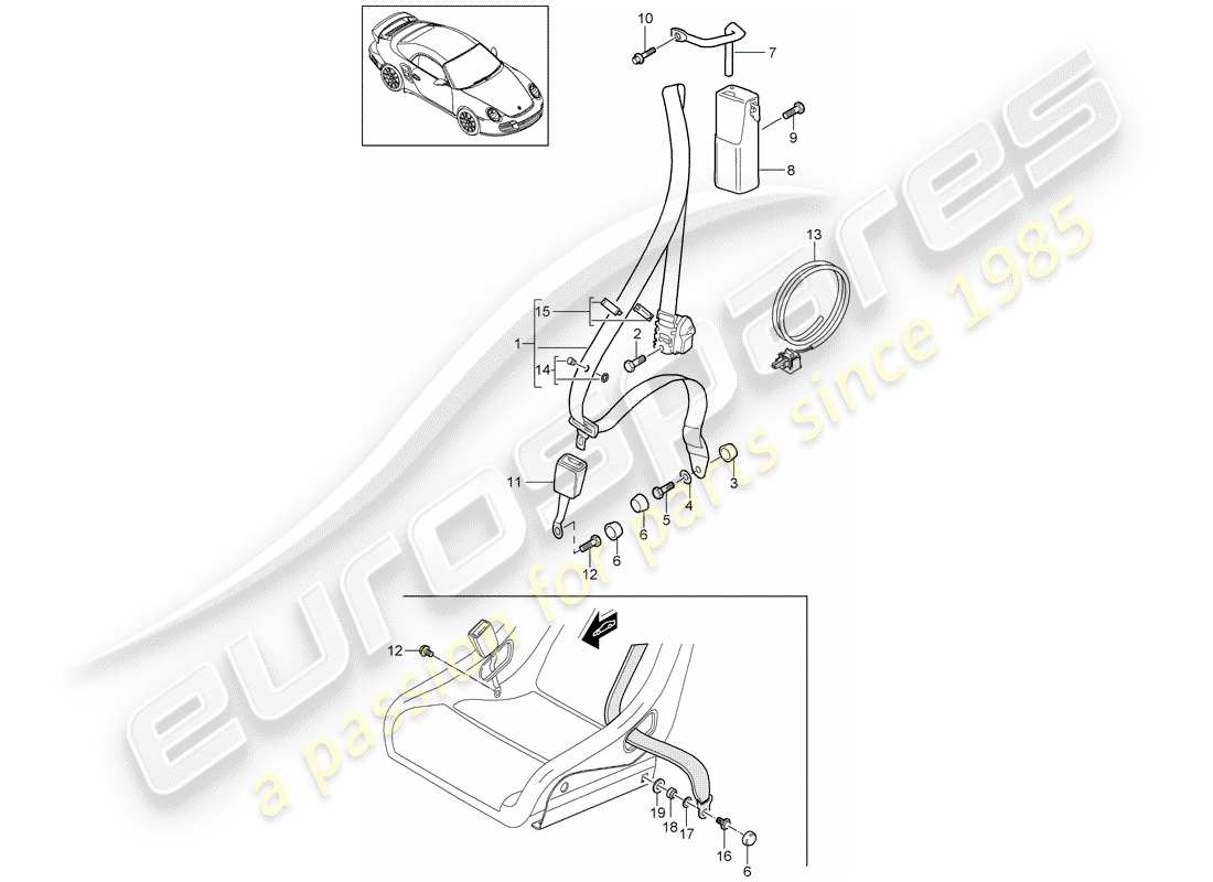 porsche 911 t/gt2rs (2012) seat belt part diagram