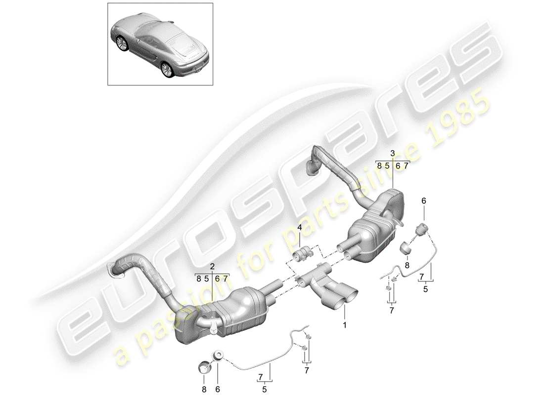 porsche cayman 981 (2014) exhaust system part diagram