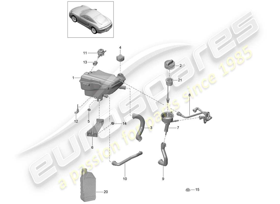 porsche cayman 981 (2015) water cooling 3 part diagram